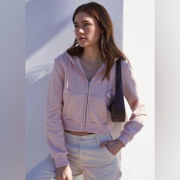 Brandy Melville Tops - Brandy Melville John Galt Crop Pink Hoodie Cotton Size Small
